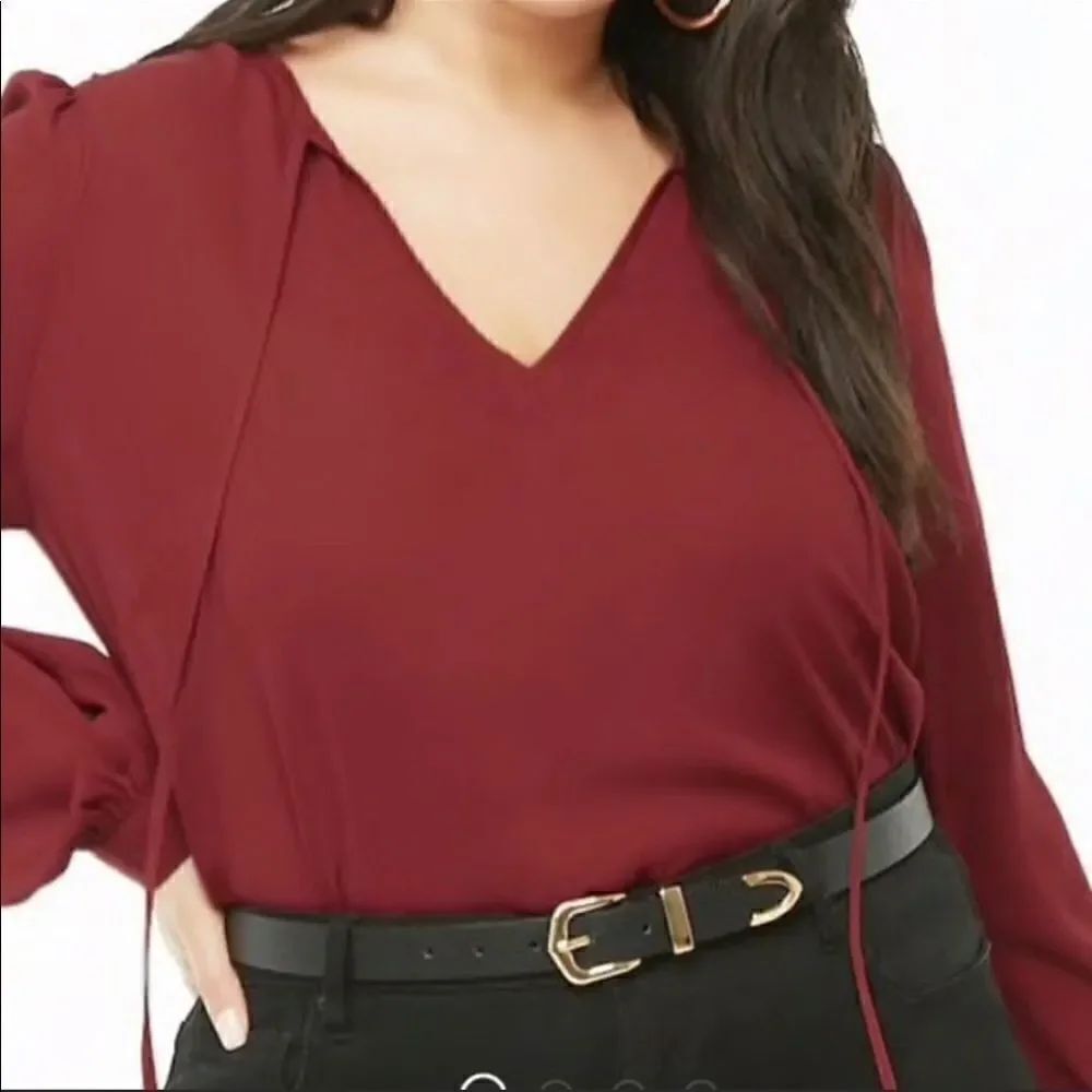 2/$30 Forever 21 Burgundy Neck Self Tie Chiffon Blouse